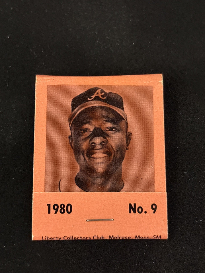 1980 Liberty Superstars Matchbook Salmon Hank Aaron No. 9 Atlanta Braves