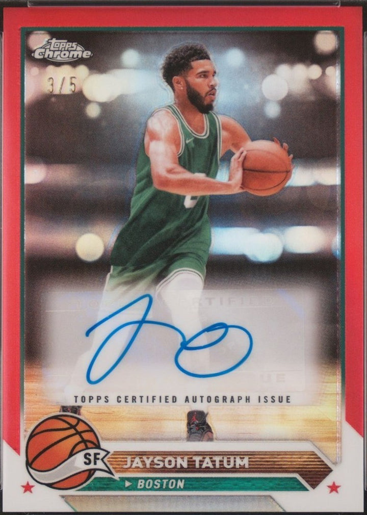 2023-24 Topps Chrome Autographs Jayson Tatum Auto Red Refractor 3/5 PSA 9