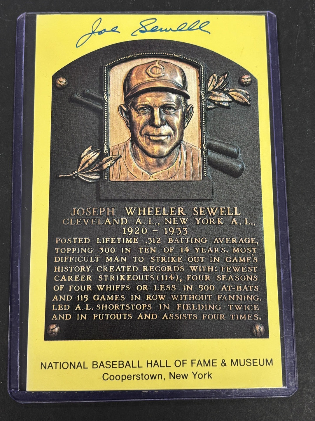 Joe Sewell Autographed MLB Hall Of Fame Postcard Cleveland Indians BAS