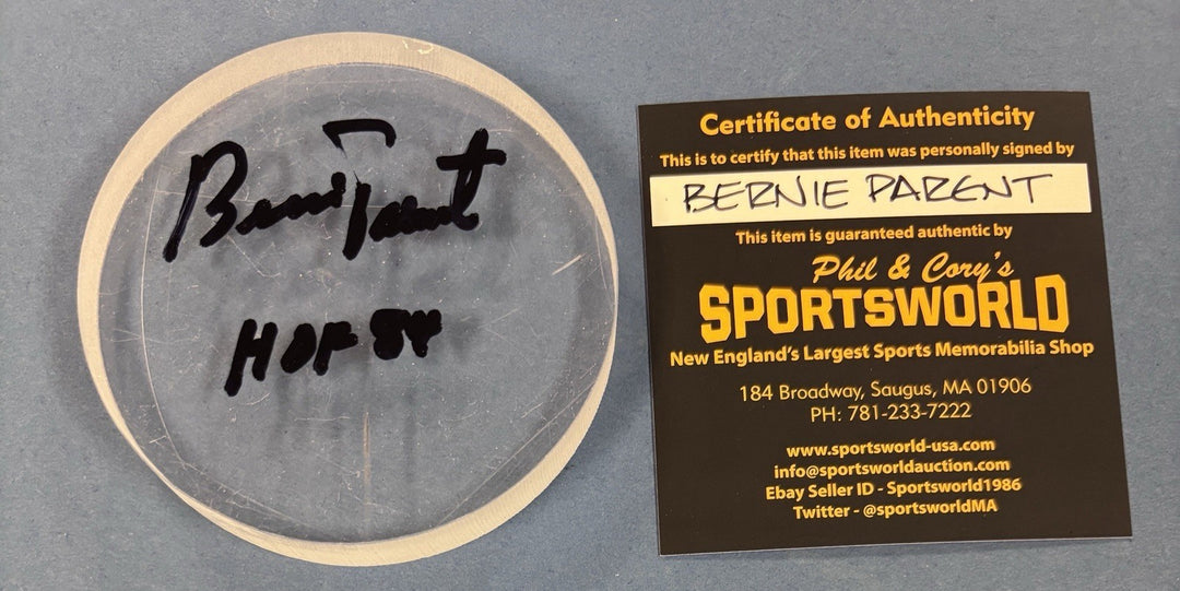 Bernie Parent Signed With HOF 84 Original Boston Garden Glass Piece Sportsworld