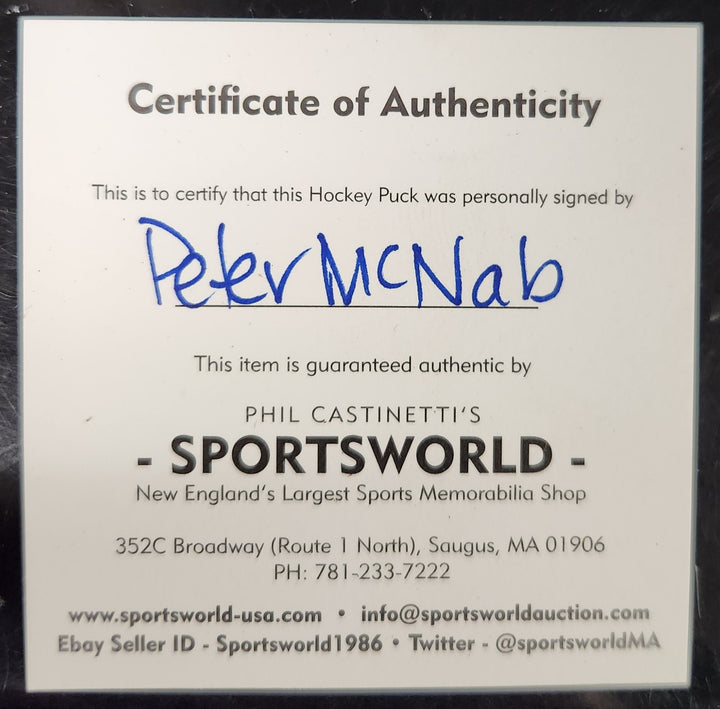 Peter McNab Autographed Buffalo Sabres Hockey Puck Sportsworld COA 