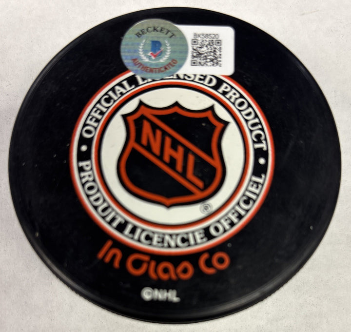 Guy LaFleur Signed Canadiens Puck With 500 Goals 12/20/83 Inscription Beckett