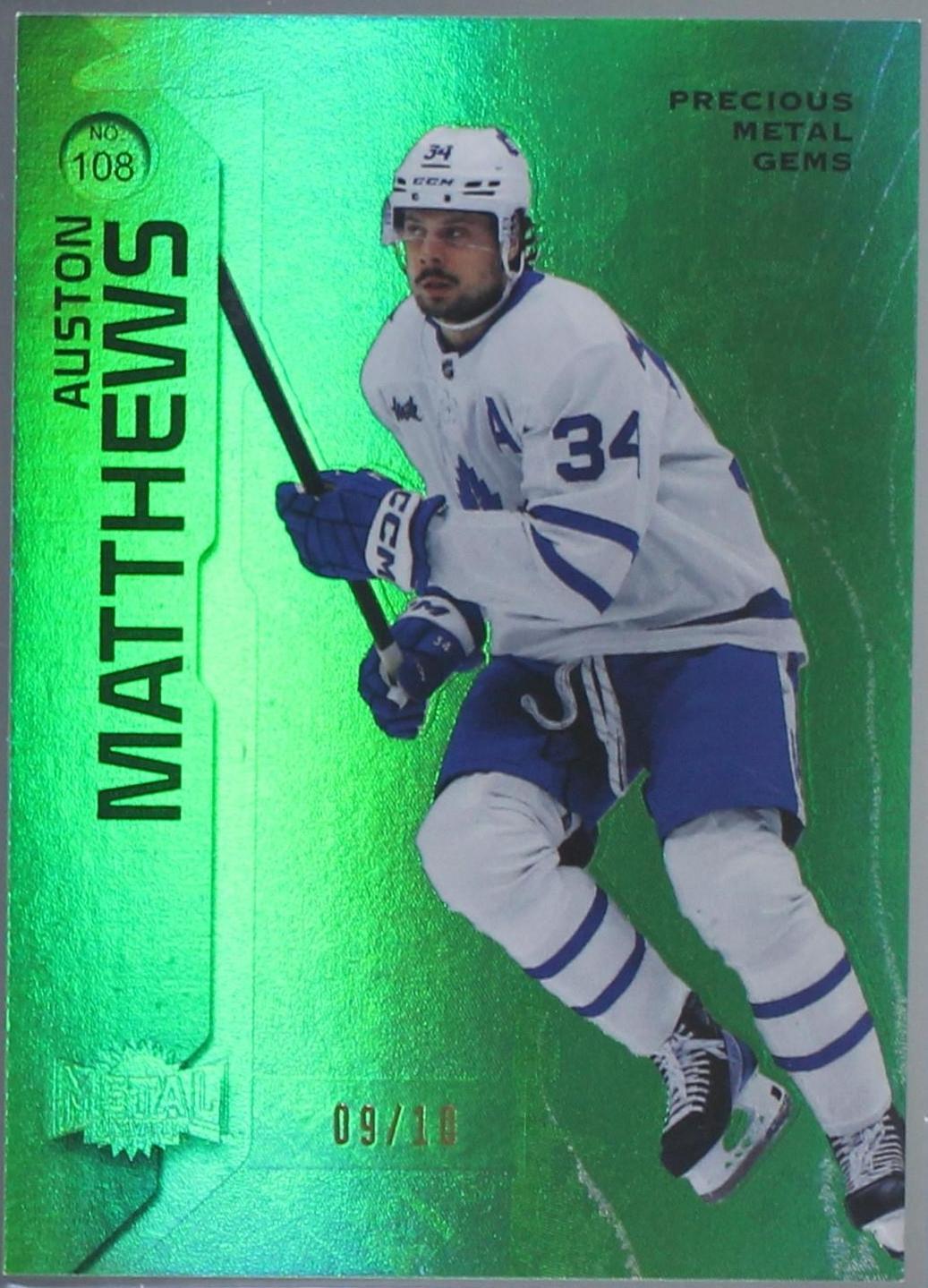2023-24 Skybox Metal Universe Auston Matthews #108 Precious Metal Gems Green /10