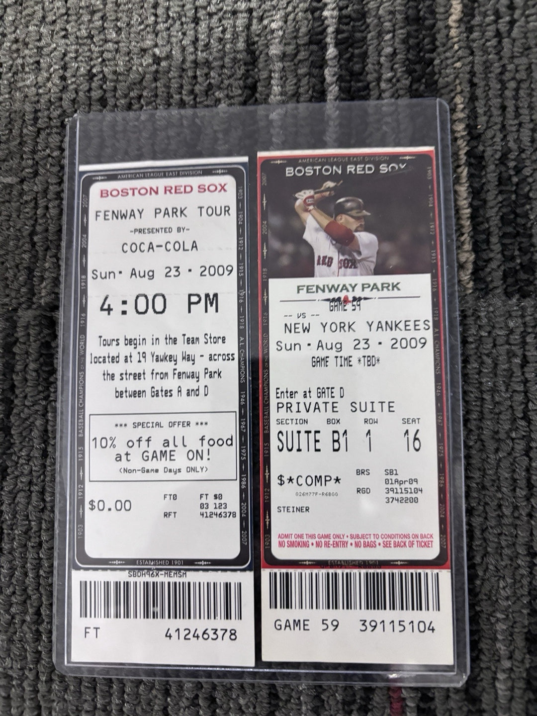 8-23-2009 MLB First Base Yankees At Red Sox MLB Authentic Steiner Ticket Program