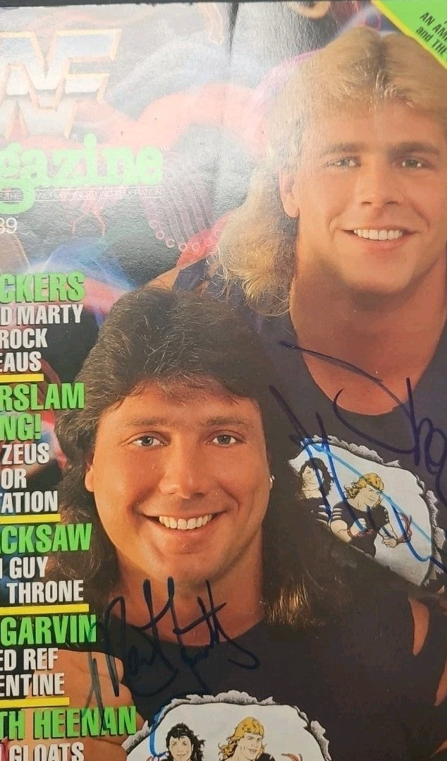 Shawn Michaels Marty Jannetty Dual Signed August 1989 No Label WWF Magazine PSA