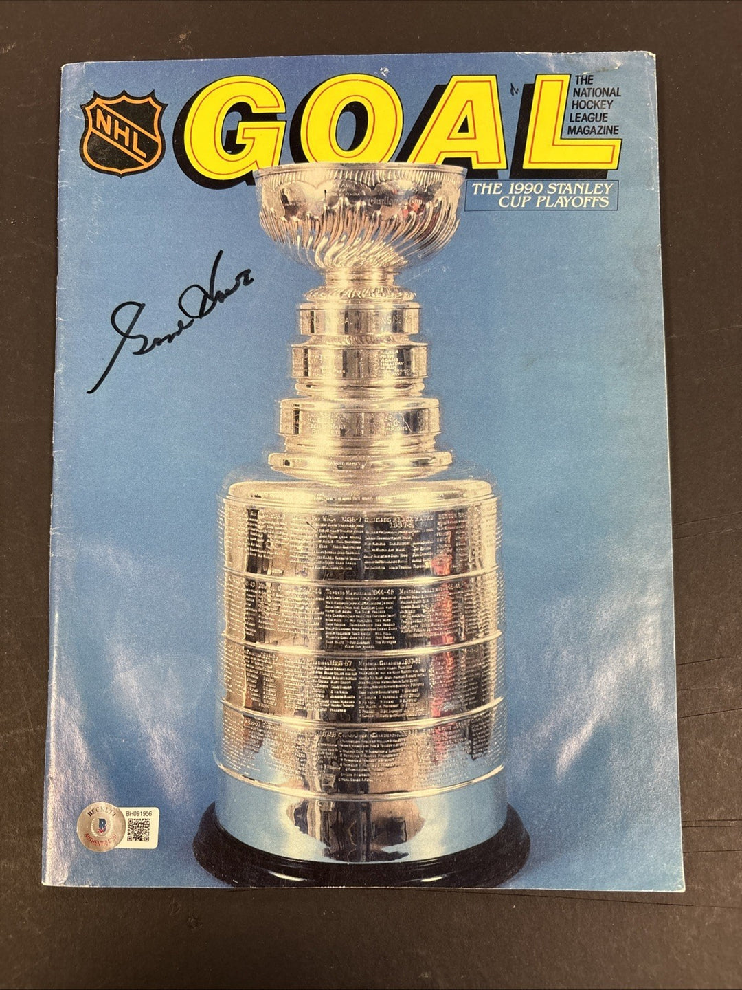 Gordie Howe Signed 1990 Stanley Cup Playoffs Goal Magazine HOF Beckett Red Wings
