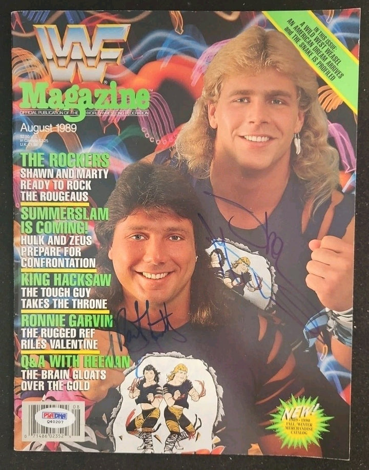 Shawn Michaels Marty Jannetty Dual Signed August 1989 No Label WWF Magazine PSA