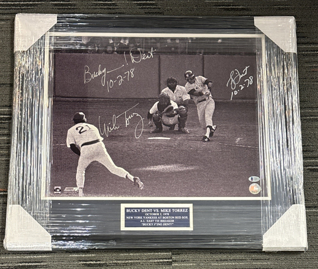 Bucky Dent Mike Torrez Signed 16x20 “Bucky ___! Dent” & Date Inscription Beckett