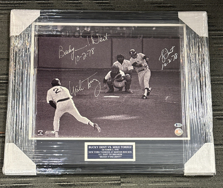 Bucky Dent Mike Torrez Signed 16x20 “Bucky ___! Dent” & Date Inscription Beckett